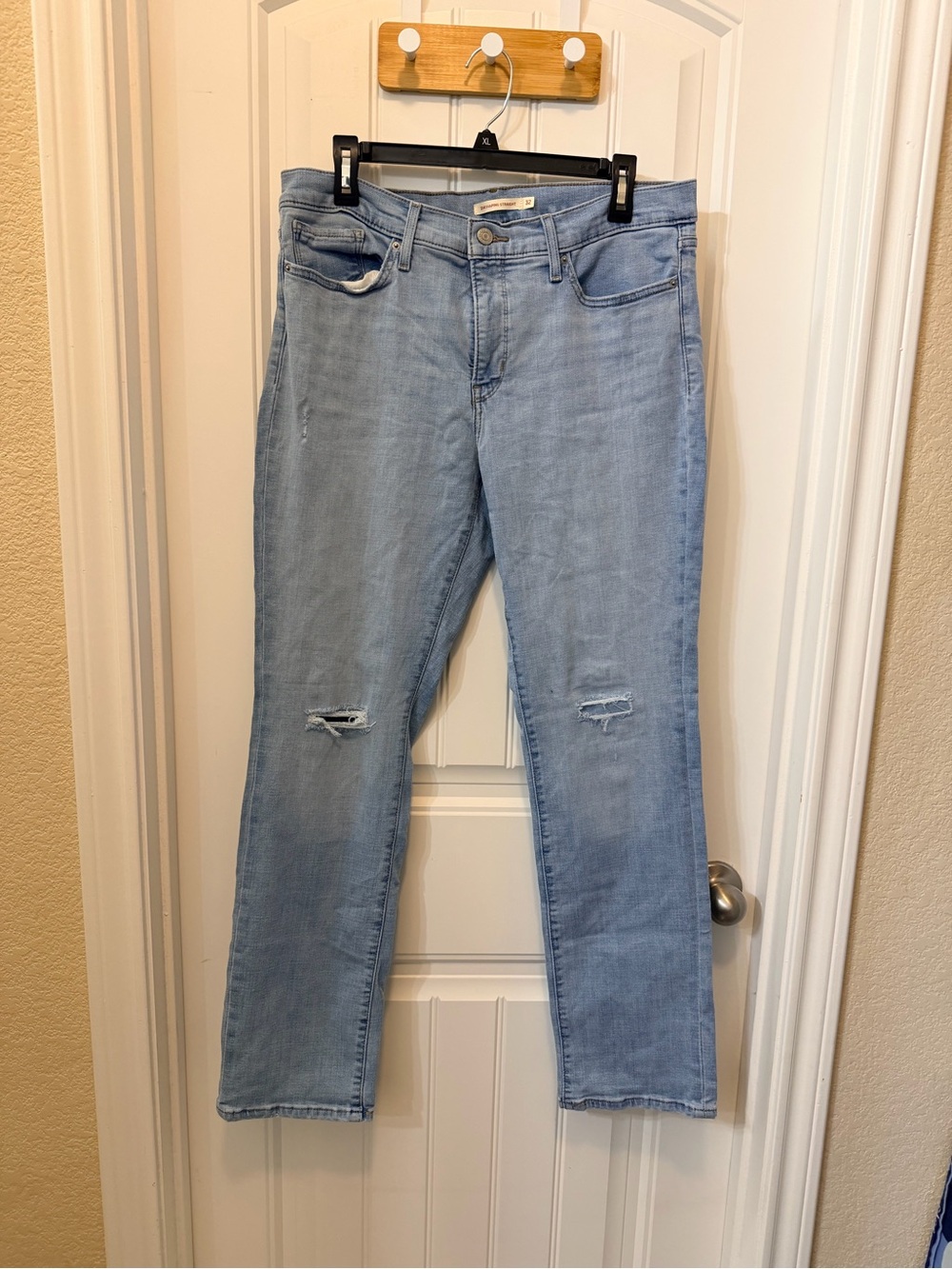 Levi's Light Blue Straight-Leg Jeans with Knee Rips